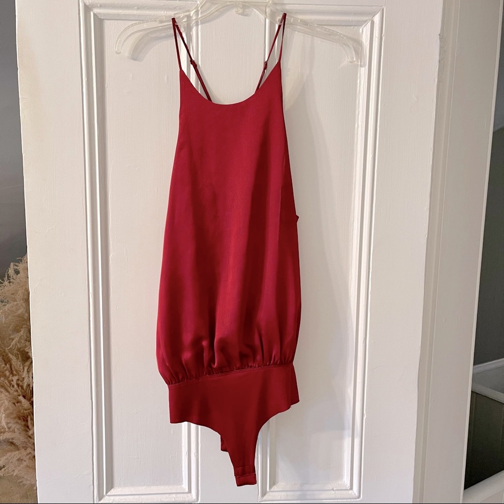 Re:named Red Silk Camisole Bodysuit
